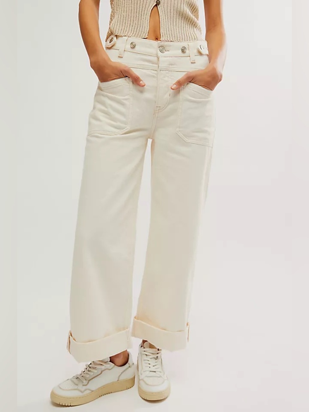 Free People We The Free Palmer Cuffed Jeans Eggshell 29